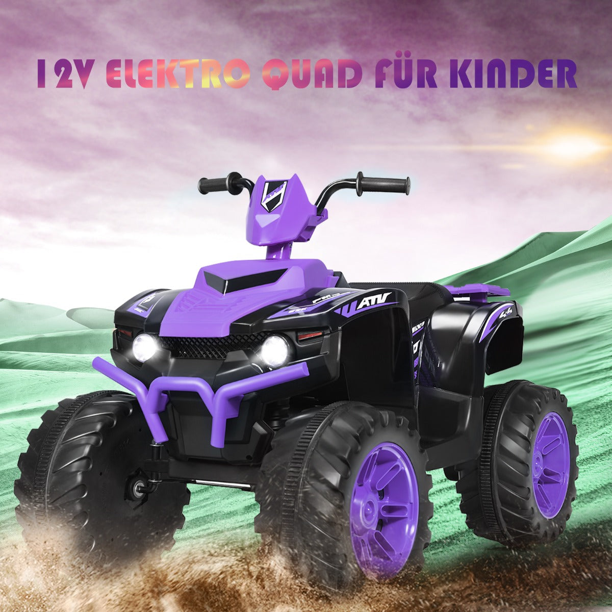 12V – Electric Kids Quad med Strålkastare Mini Musik och Horn – Lila