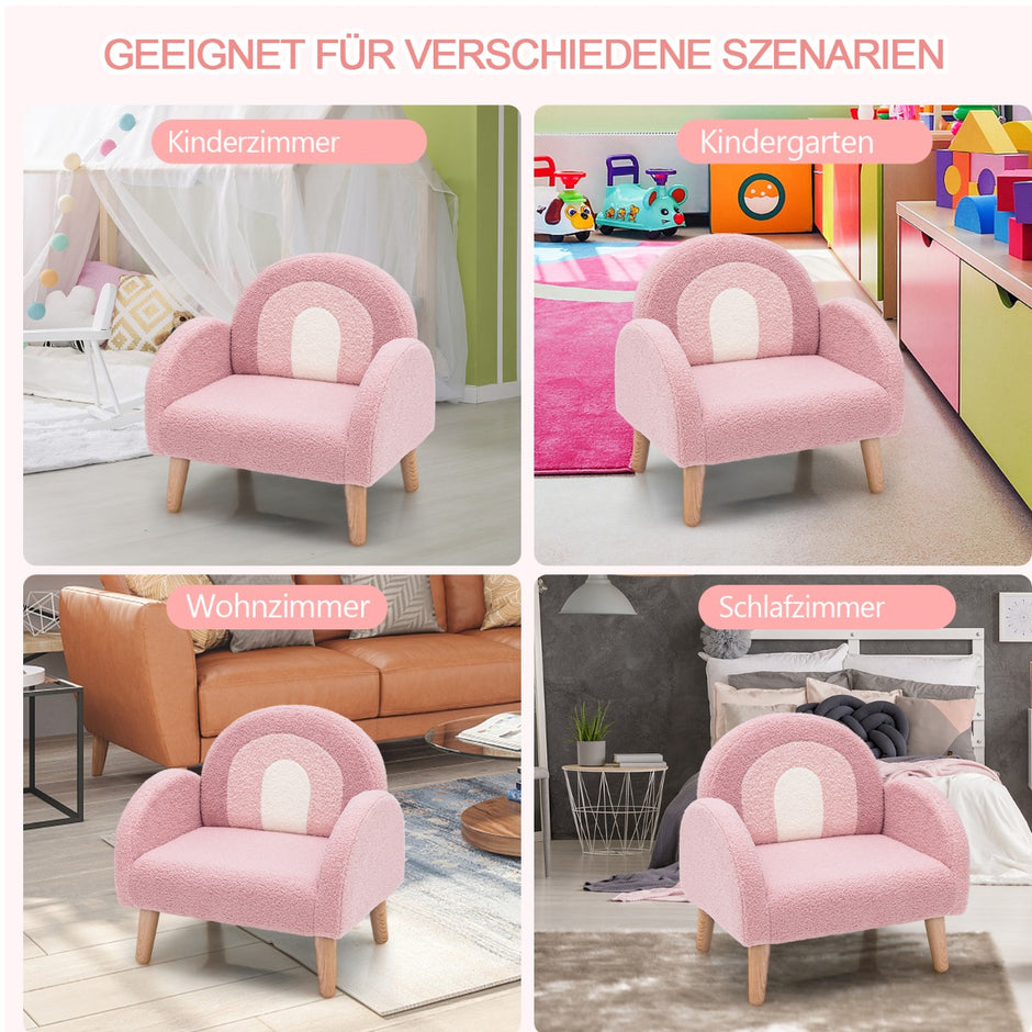 Barnfåtölj – för småbarn Barnsoffa klädd med ryggstöd – Rosa