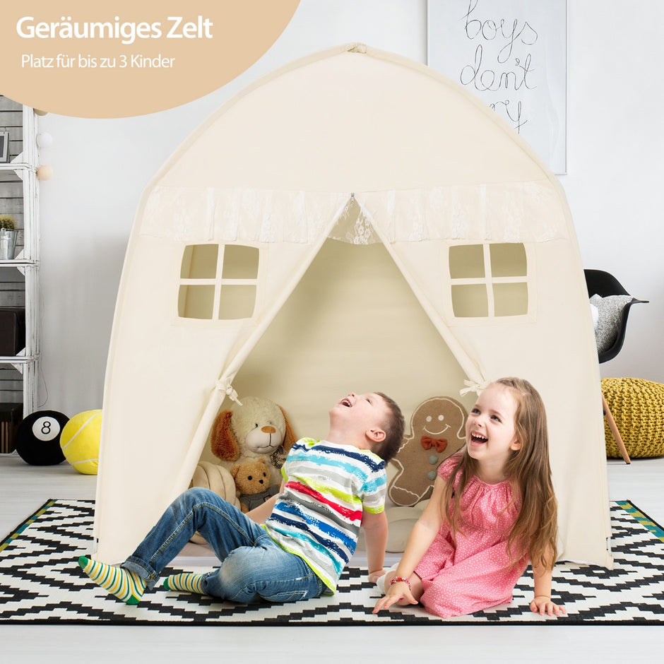 Barntält – Stort prinsesstält med bärväska Anti Slip Mat Dragkedja – Beige