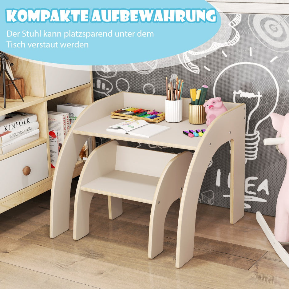 Barnbord – i trä med stol Målarbord för rundade kanter Barnsittgrupp – Vit