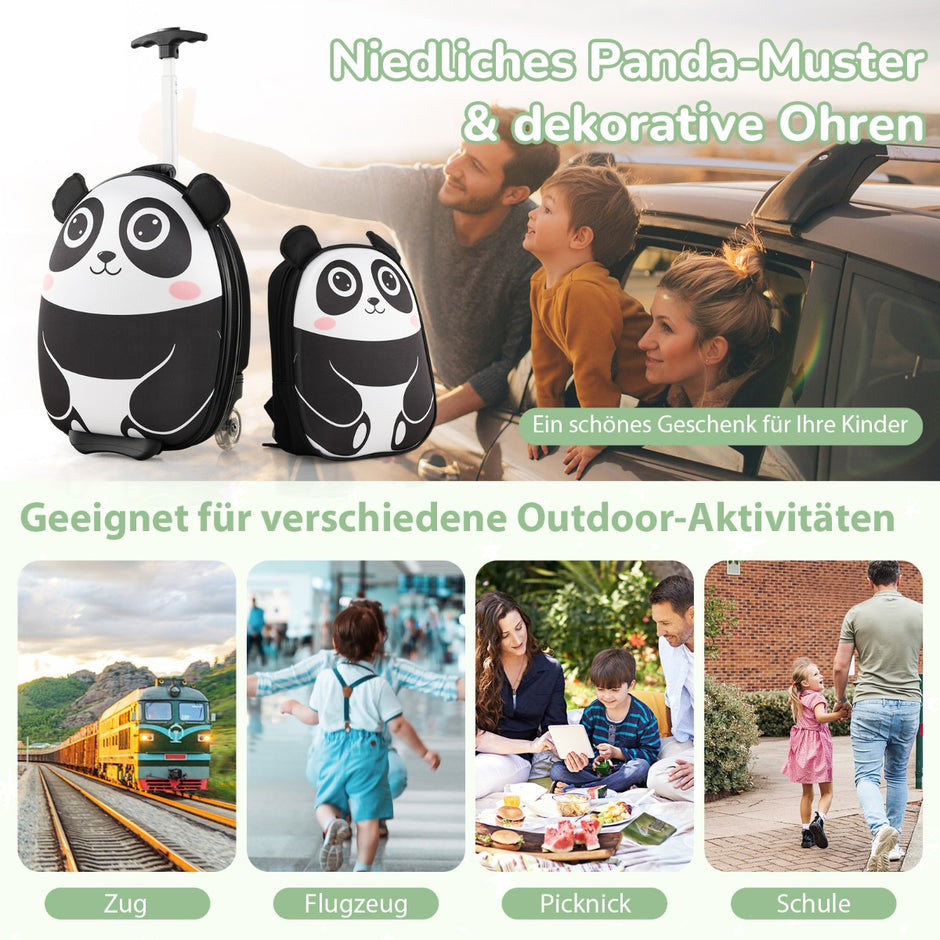 TLG barnresväska – och ryggsäck med hjul stegs teleskophandtag 12”+16” barnvagn Panda – 2 3 – Svart och vit