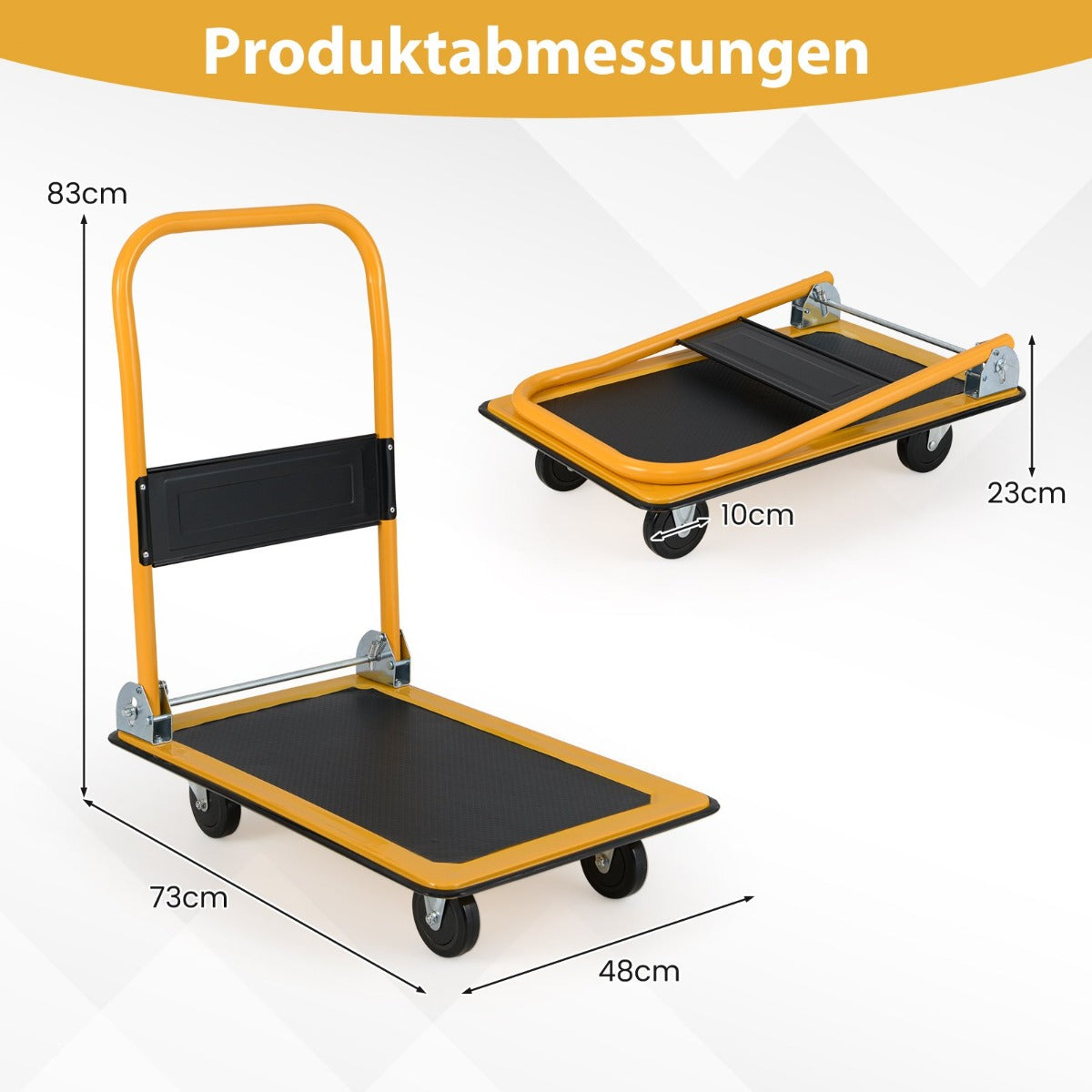 Fällbara – transportvagnar med en bärkraft på upp till Plattformvagn 360° svängbara hjul och handtag – 150 kg – Orange