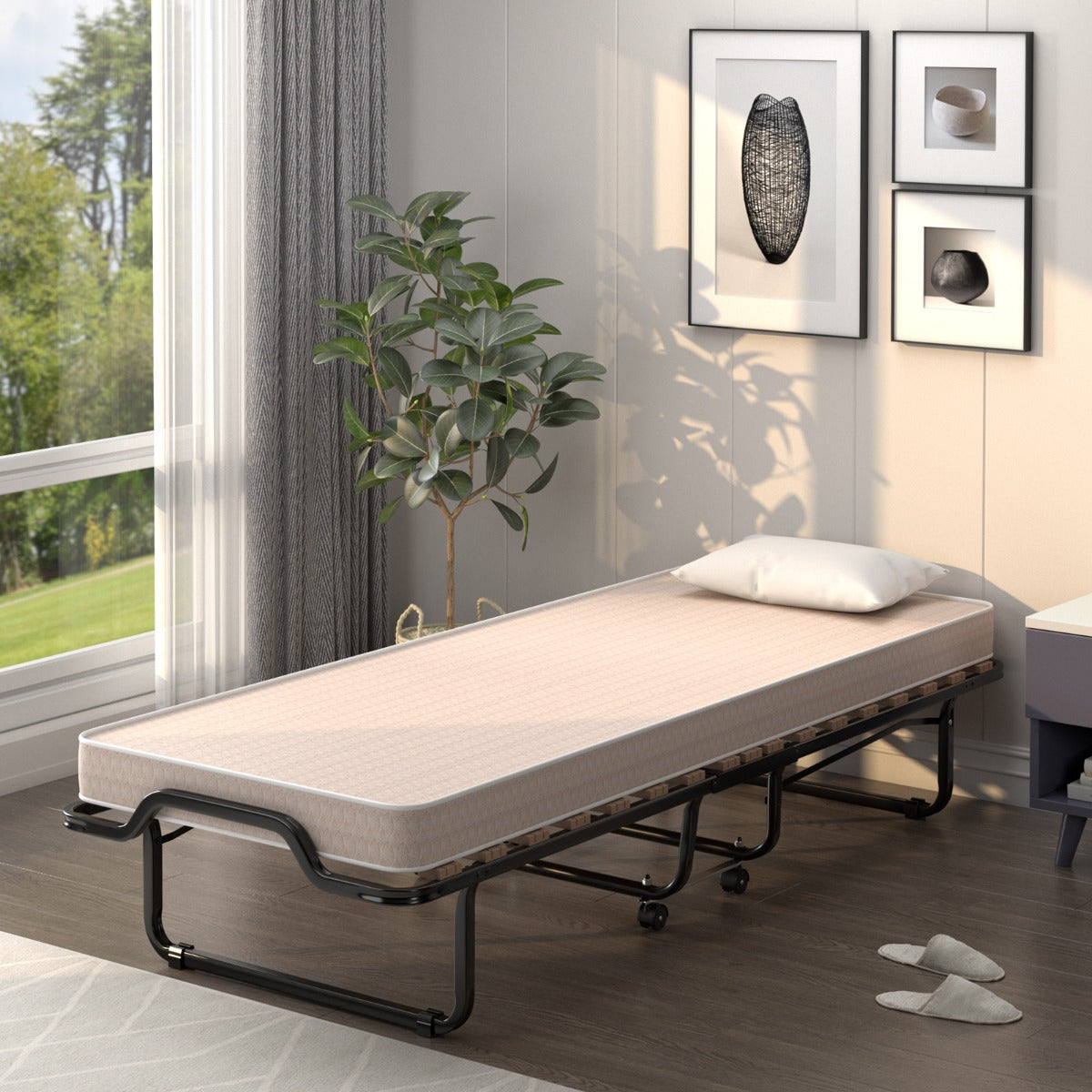 Hopfällbar – gästsäng med Memory Foam Madrass Tillverkad i Italien Ursprung: – 80 x 200 cm – Beige