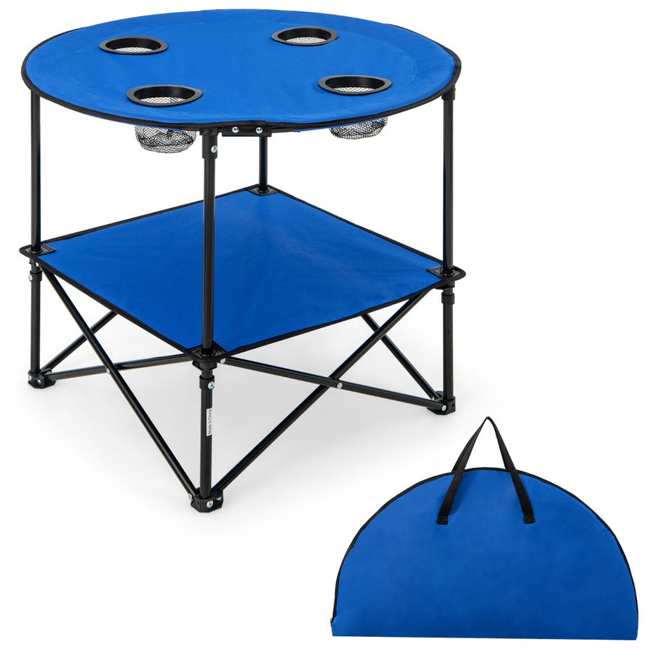 Hopfällbart – campingbord med mugghållare och bärväska vånings fiskebord picknickbord – 2 – Blå