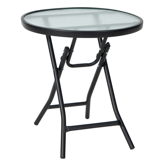 Uteplats – matbord Runt glasbord med härdat glasskiva – 46,5 x 46,5 x 47,5 cm – Svart