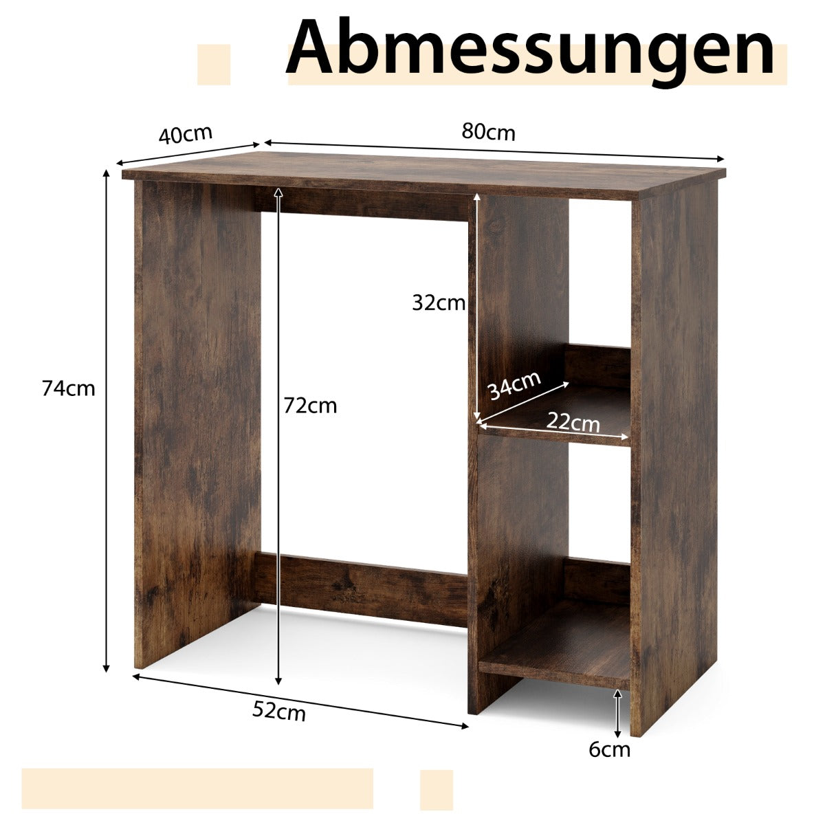 Litet – skrivbord med fack Kontorsbord PC Brunt – 2 80 x 40 x 74 cm – Brun