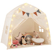 Lektält – för barn med Flaggor och Fairy Lights Sängtält Extra Large Lekstuga Läshörna – Beige