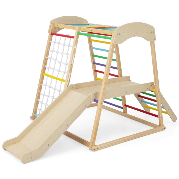 Klätterställning – inomhus Pull Up Bar och rutschkana klätternät stege tunnel – 205 x 112 x 120 cm – Färgglad