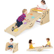 Träklättrare – set med vändbar ramp och gungbräda klätterstege smiley face patterns klätterleksak – Natur