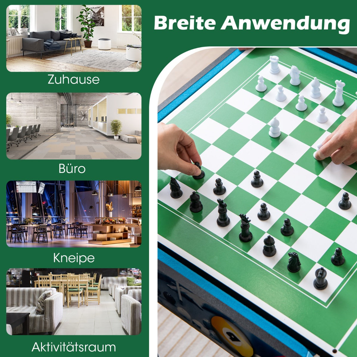 i – spelbord med bordsfotboll och airhockey biljard bordtennis schack bowling shuffleboard – 12 1 – Flerfärgad