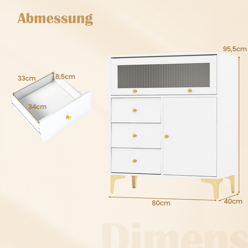 Byrå – med lådor och dörrar Skänk uppfällbar glasdörr – 3 2 80 x 40 x 95,5 cm – Vit