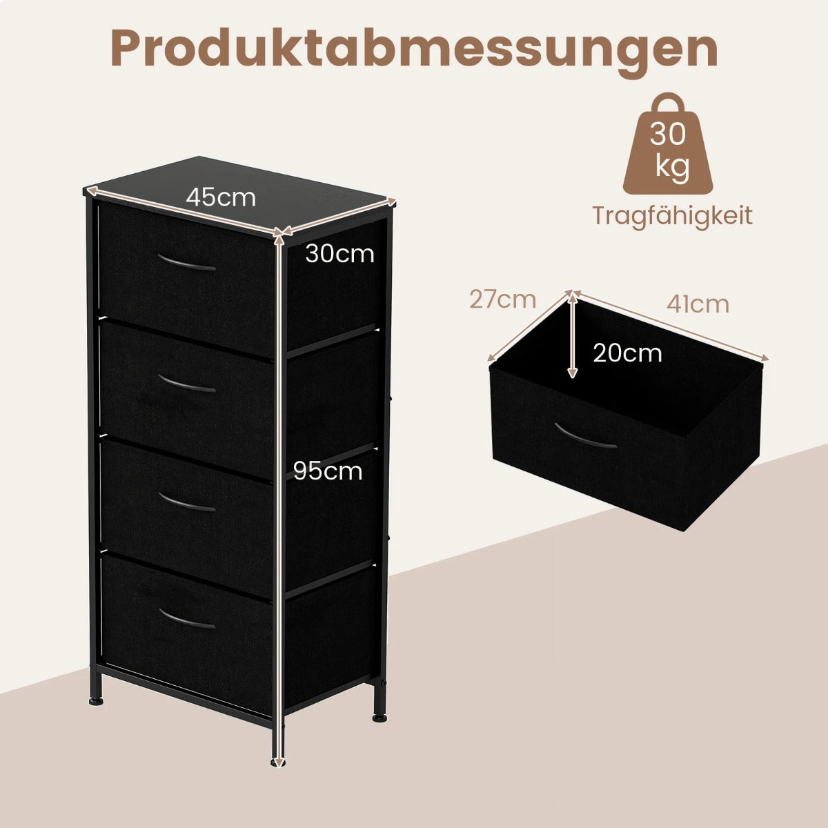 Byrå – med lådor Lådskåp träskiva Sideboard robust metallram – 4 – Svart