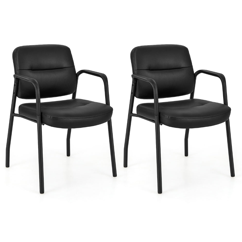 Konferensstolar – Set med vadderade besöksstolar armstöd och metallram – 2 58 x 56 x 81 cm – Svart