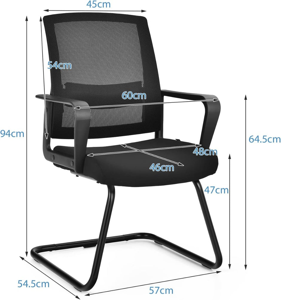 Set – med mesh kontorsstolar ryggstöd upp till lastkapacitet – 2 136 kg 60 x 54,5 x 94 cm – Svart