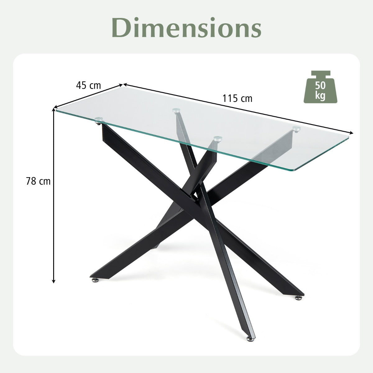 Modern – Glasbord med Klar Härdat och Stabil Metallben Konsolbord – Svart