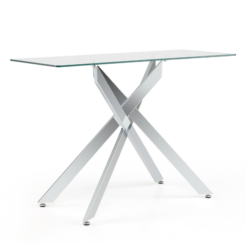 Modernt – Glasbord med Klar Härdad Glasplatta och Stabil Metallben Konsolbord – Silver