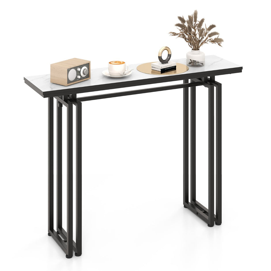 Konsolbord – marmorlook med metallram anti lutningsanordning och justerbara fotkuddar hallbord + – 110 x 30 x 81 cm – Svart och vit