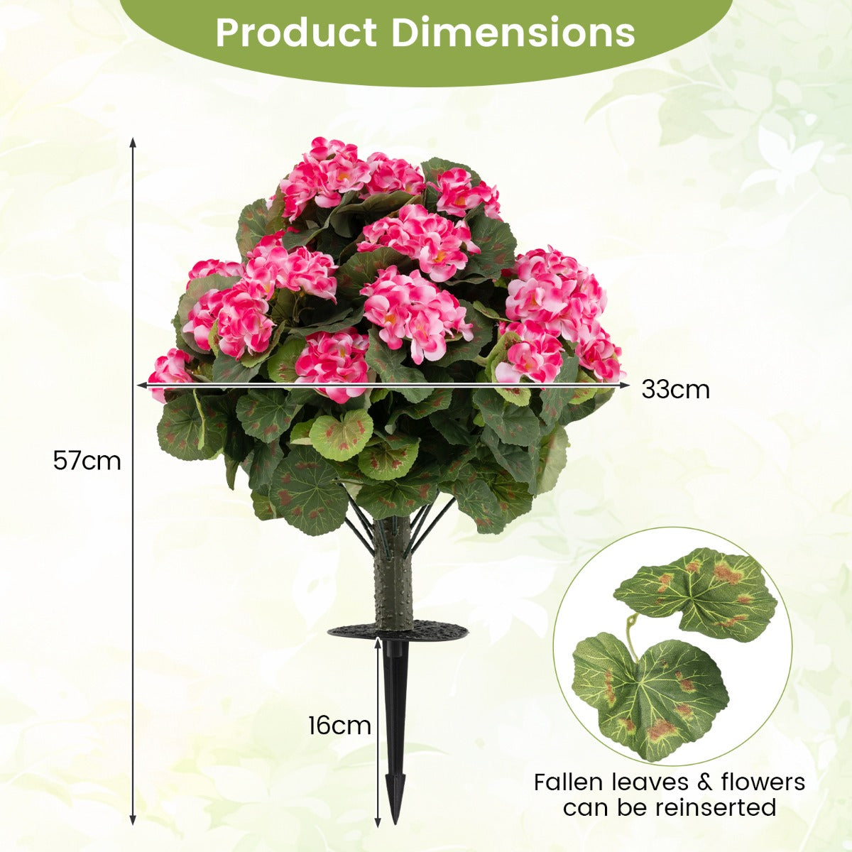 Delnings – Set Konstgjorda Pelargoner Med Realistisk PE Stam och Silkblommor Blad – 2 – Rosa