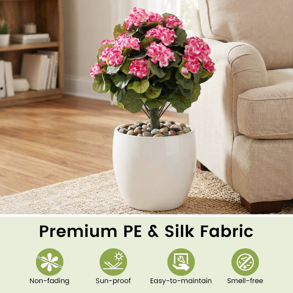 Delnings – Set Konstgjorda Pelargoner Med Realistisk PE Stam och Silkblommor Blad – 2 – Rosa