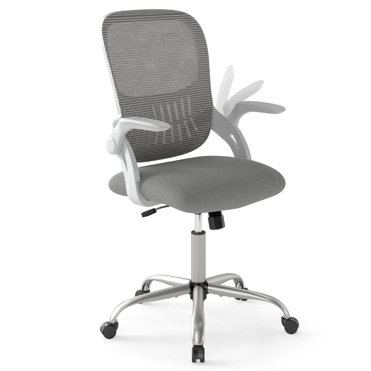 Ergonomisk – kontorsstol med uppfällbara armstöd och gungfunktion datorstol – Grå