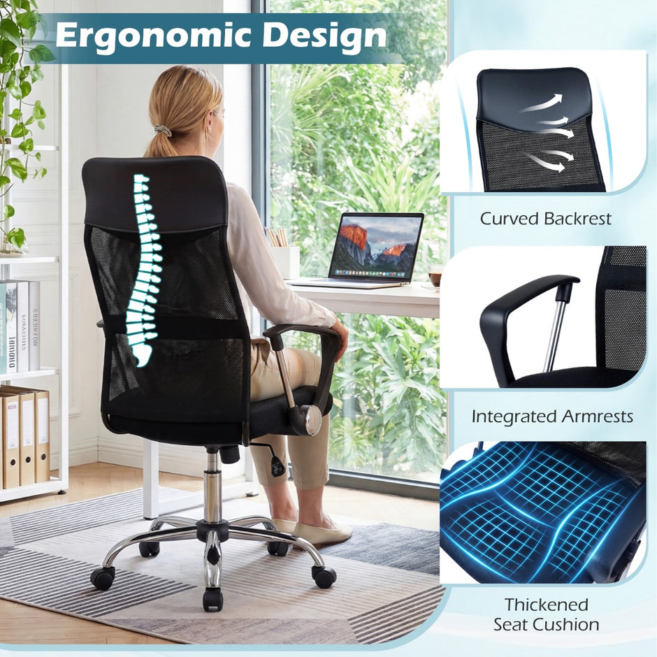 Ergonomisk – Kontorsstol Med Vippefunktion Höjdjusterbar Skrivbordsstol Spelstol – Svart