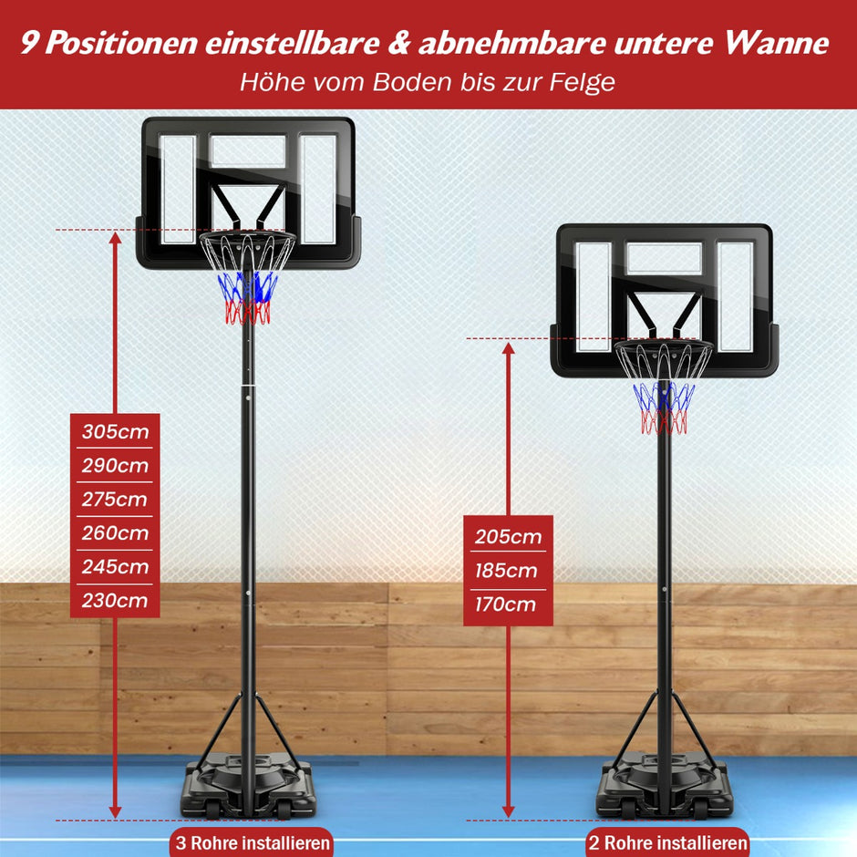 Höjdjusterbart – basketställ Utomhusbasketbåge med stativ – 170-305 cm – Svart