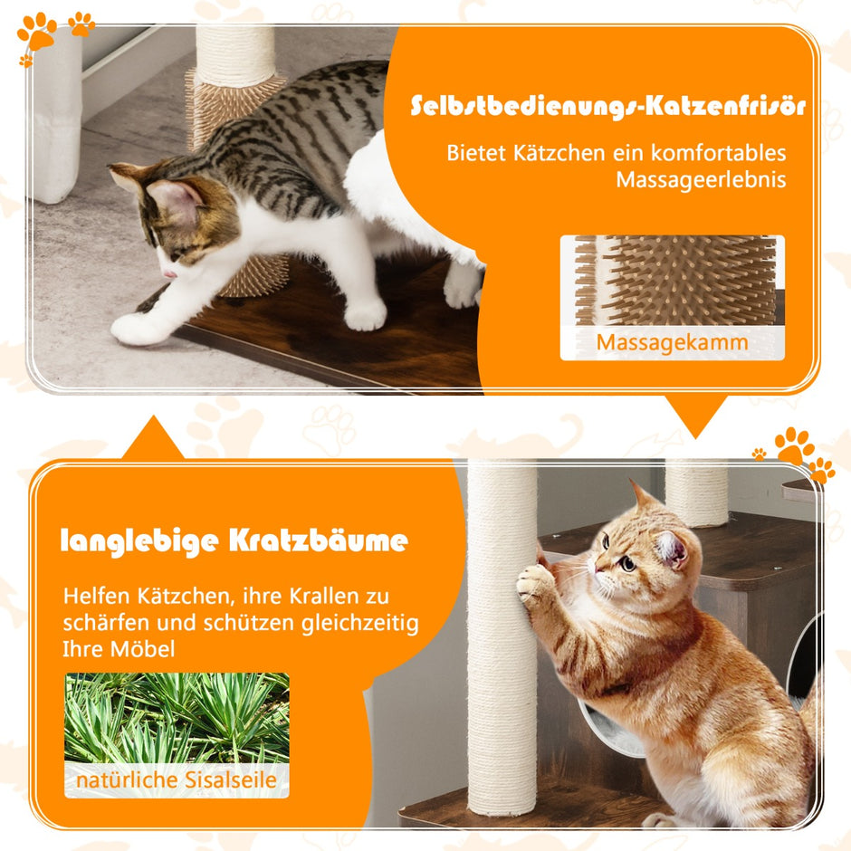 Kattträd – nivåer kattskrapstolpe Lekstuga med grotta och mattor Aktivitetsträd Klätterträd Katthus – 6 5 175 cm – Brun