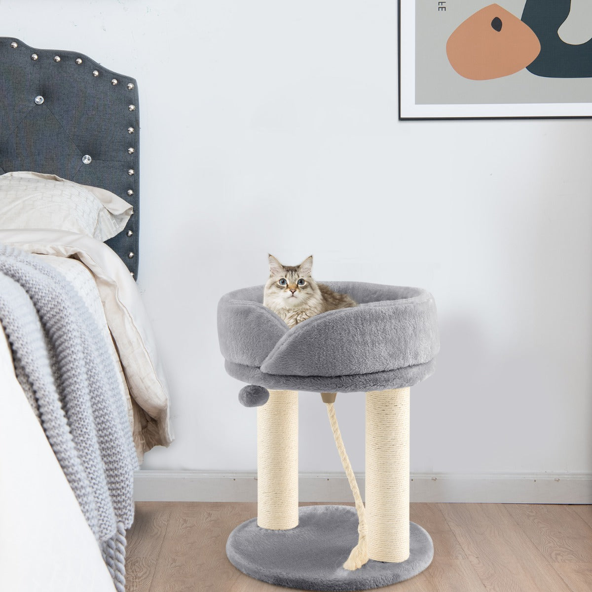 Cat – Tree Scratching Post med mjuk sits Sisal Tower för Cats – Grå