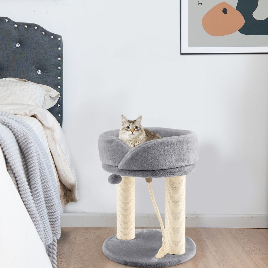 Cat – Tree Scratching Post med mjuk sits Sisal Tower för Cats – Grå