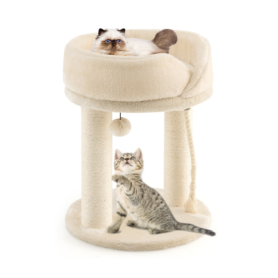 Cat – Tree Scratching Post med mjuk sits Sisal Tower för katter – Beige