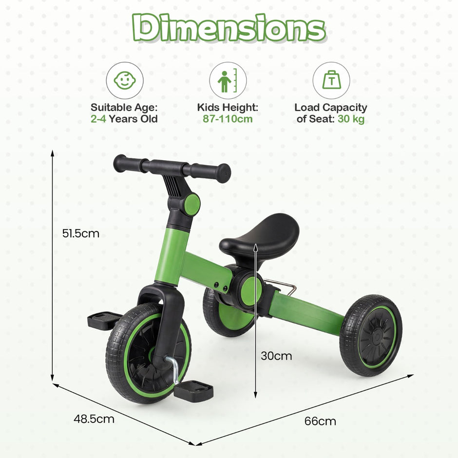 i – Barncykel Barnbalanscykel med avtagbara pedaler justerbar handtag – 5 1 – Grön