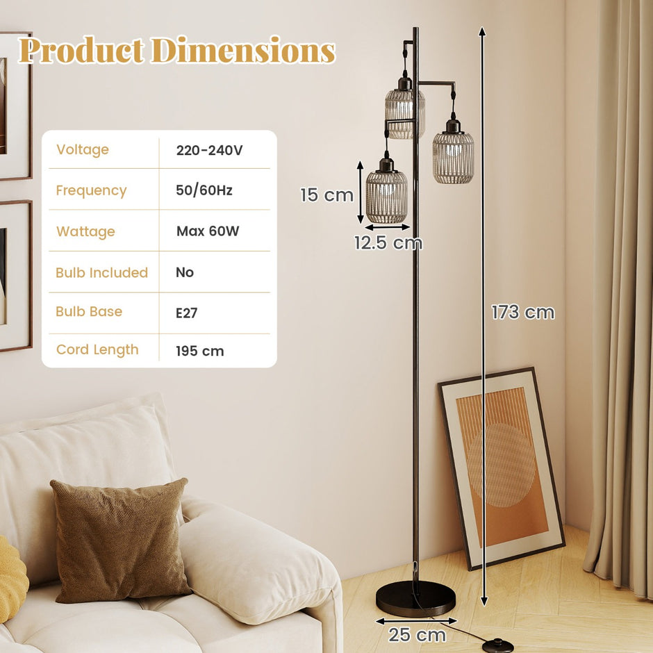 Stående – lampa med st E27 socklar och fotbrytare, modern burskärm – 173 cm 3 – Svart