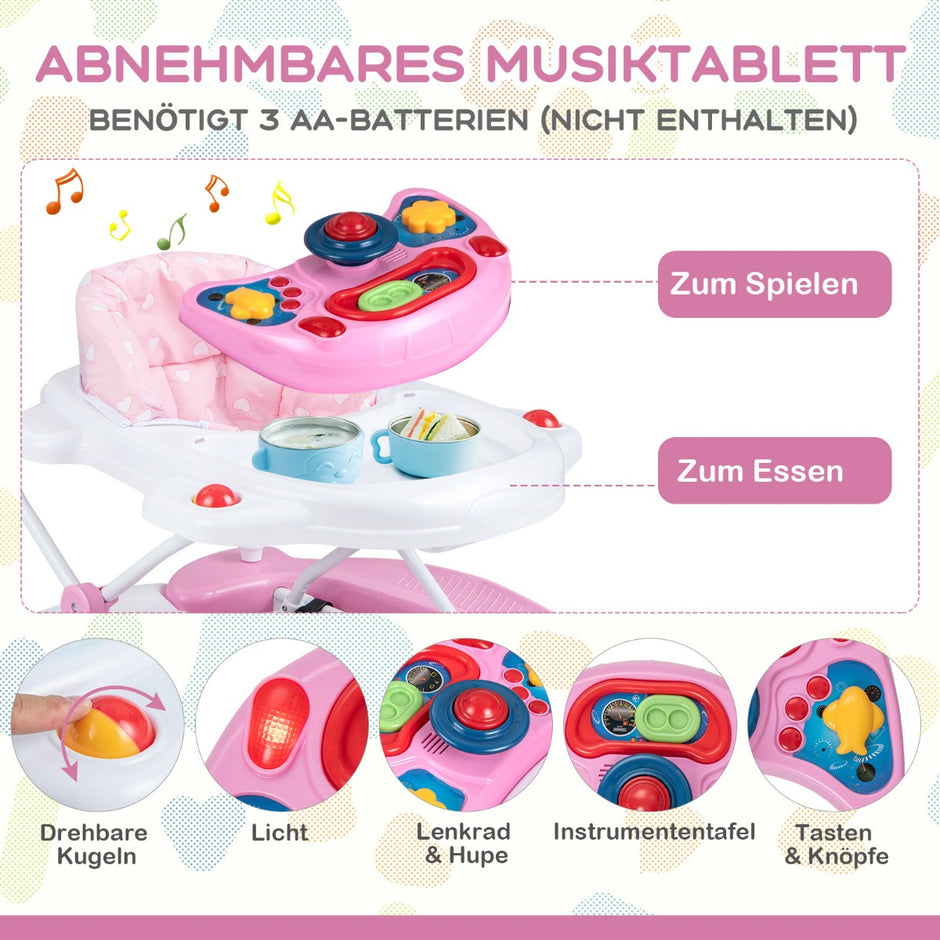 i – Baby Walker med avtagbar lekbräda och fotplatta – 6 1 – Rosa