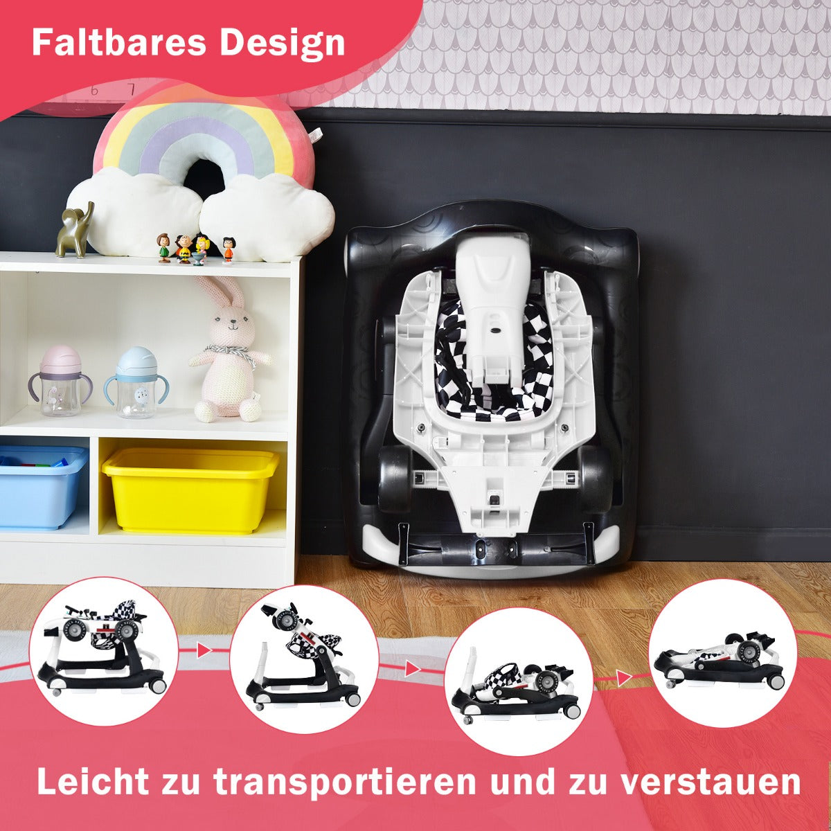 i – Baby Walker Hopfällbar – 4 1 73 x 64 x 50,5/53,5/55,5 cm – Vit
