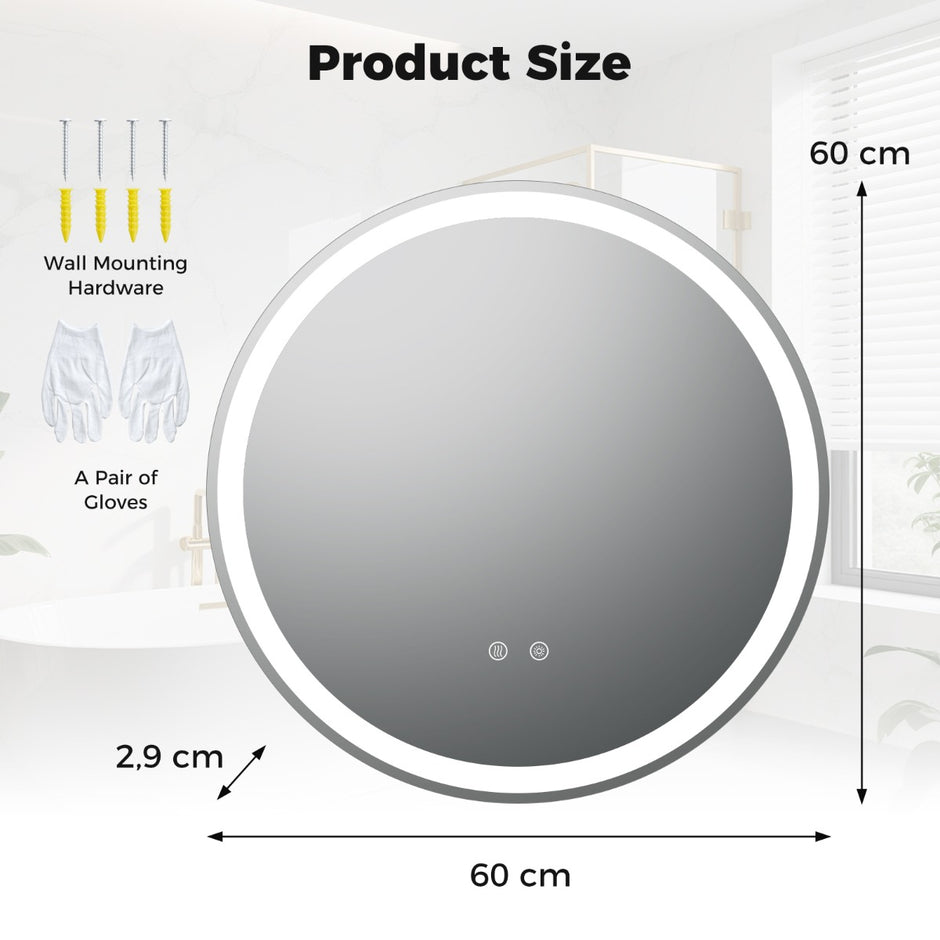 Rund – LED belyst spegel med justerbar ljusstyrka – 60 cm – Silver