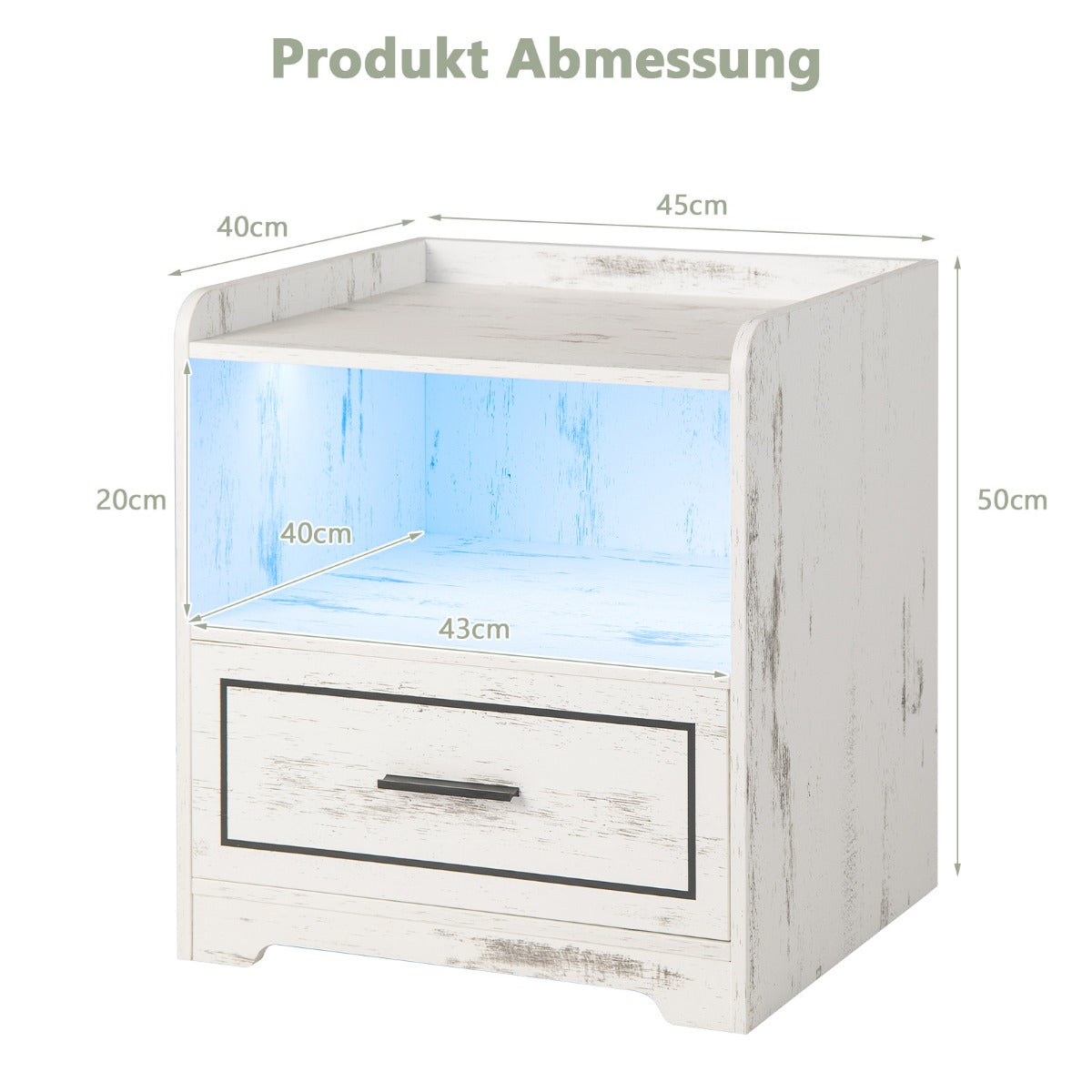 Set – med sängbord LED ljus, USB port och typ C laddstation, nattduksbord rörelsesensor – 2 – Vit