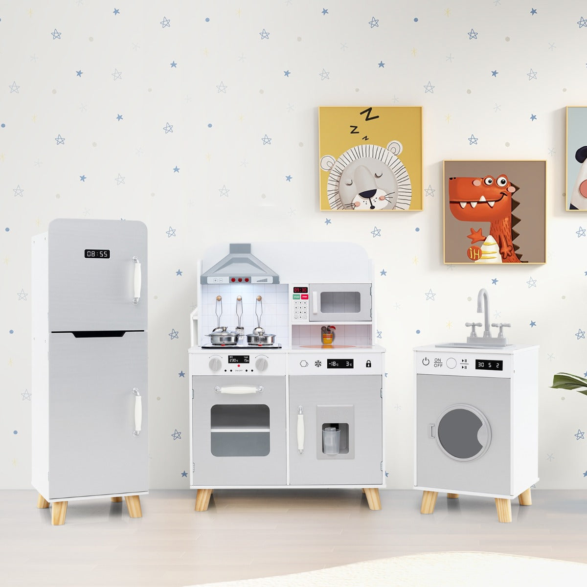 i – Köksleksak med Kylskåp och Tvättmaskin Lek Köksset för barn – 3 1 – Grå