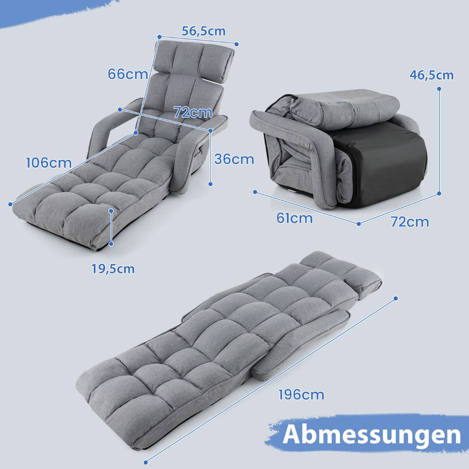 Solstol – Fällbar bäddsoffa med justerbara positioner – 6 72 x 61 x 46,5 cm – Grå
