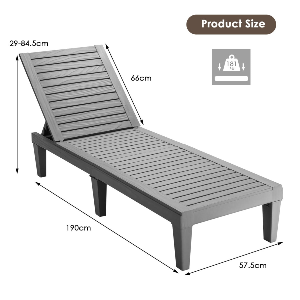 Strandsolskydd – Rishalm Vit + Beige Liggstol med Justerbar Ryggstöd Set – 175 cm – Grå