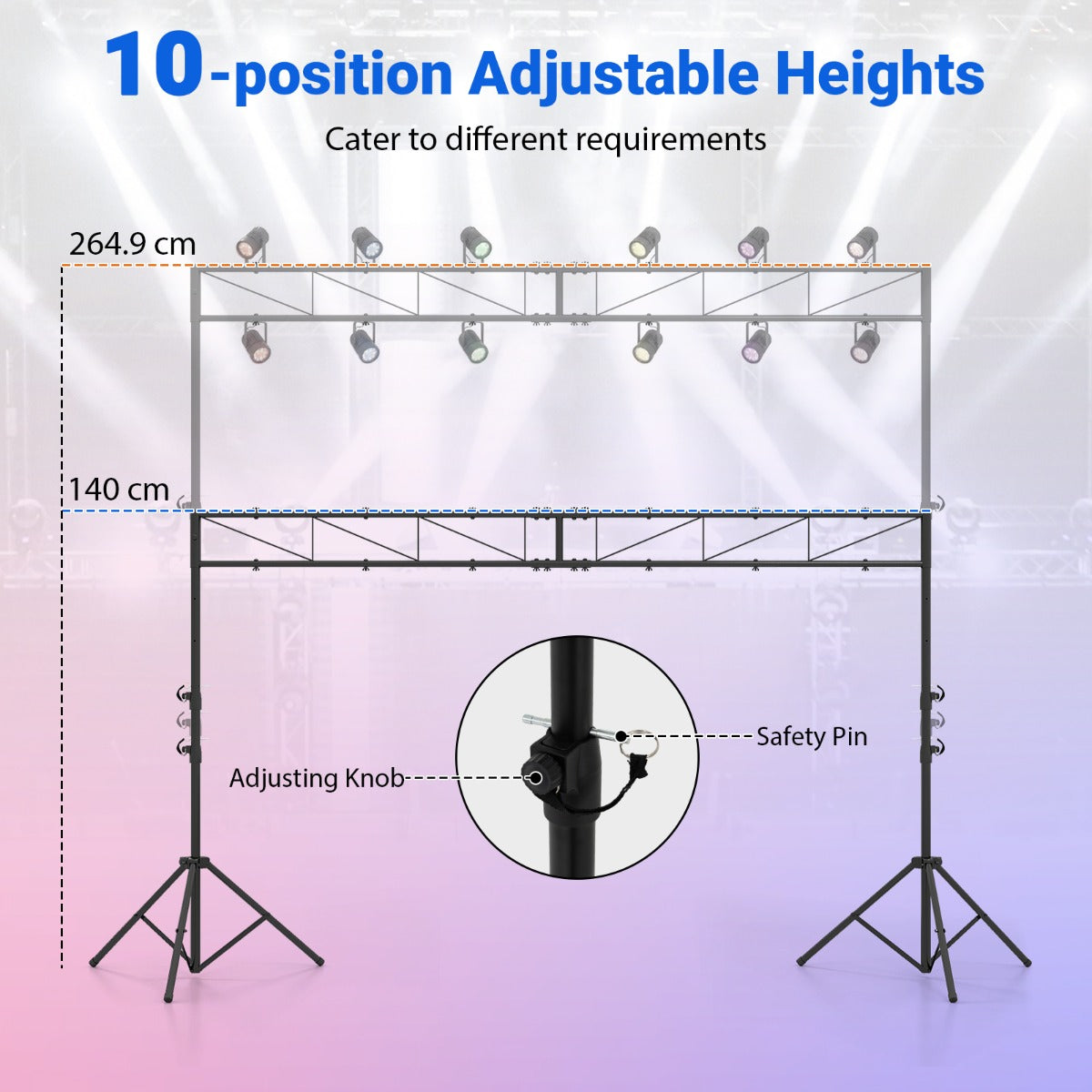 Långt – lightstativ med tvärarm, höjdbart DJ lampstativ – 140-265 cm 360 cm – Svart