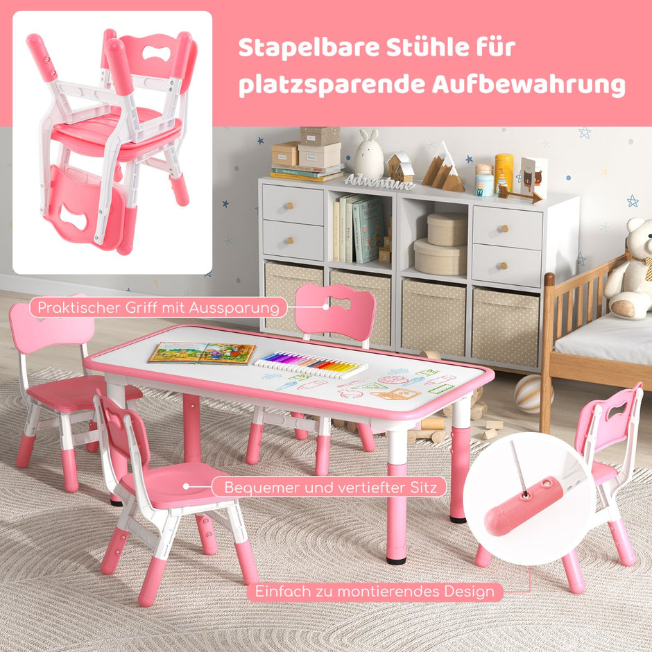 Barnbord – med stolar set graffiti bordsskiva Höjdjusterbar barnsittgrupp – 4 – Rosa