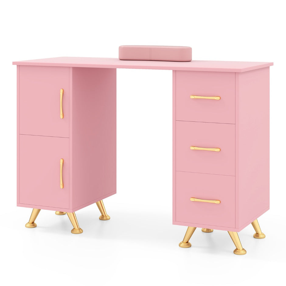 Manikyrbord – med lådor skåp och handledsstöd – Rosa