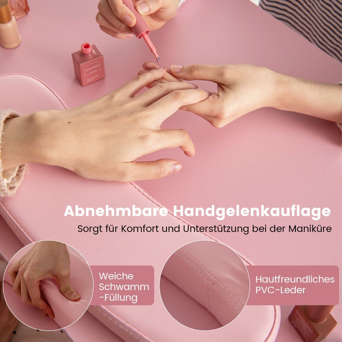 Manikyrbord – med lådor skåp och handledsstöd – Rosa