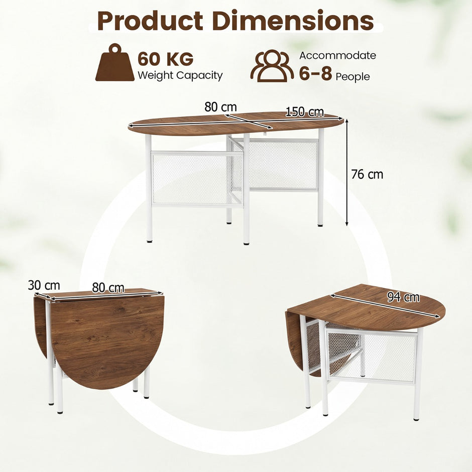 Fällbar – matsalsbord för personer Plattsparande fällbord Oval köksbord – 6-8 – Natur