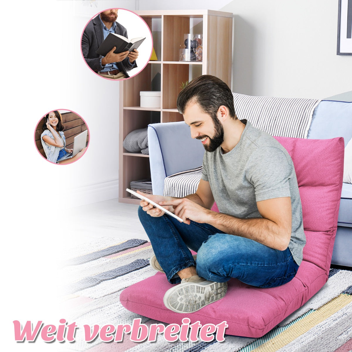 Golvstol – med vägs justerbart ryggstöd av skum Mörkrosa – 14 106,5 x 55,5 x 10 cm – Rosa