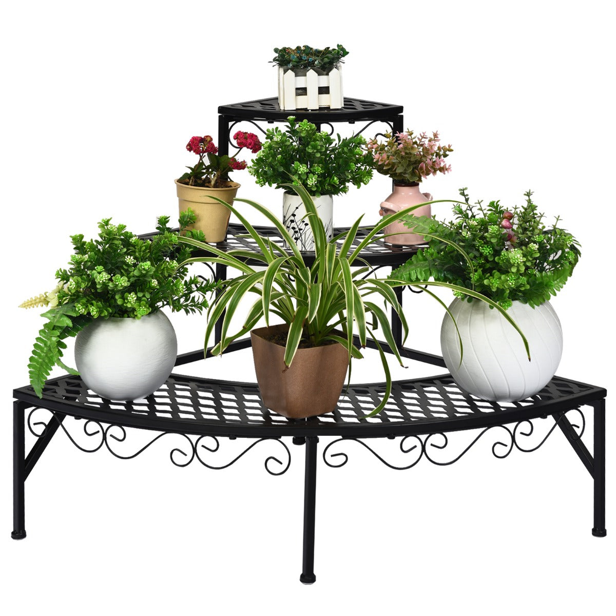 Blomsterställ – i metall vånings växtställ – 3 59 x 59 x 60 cm – Svart