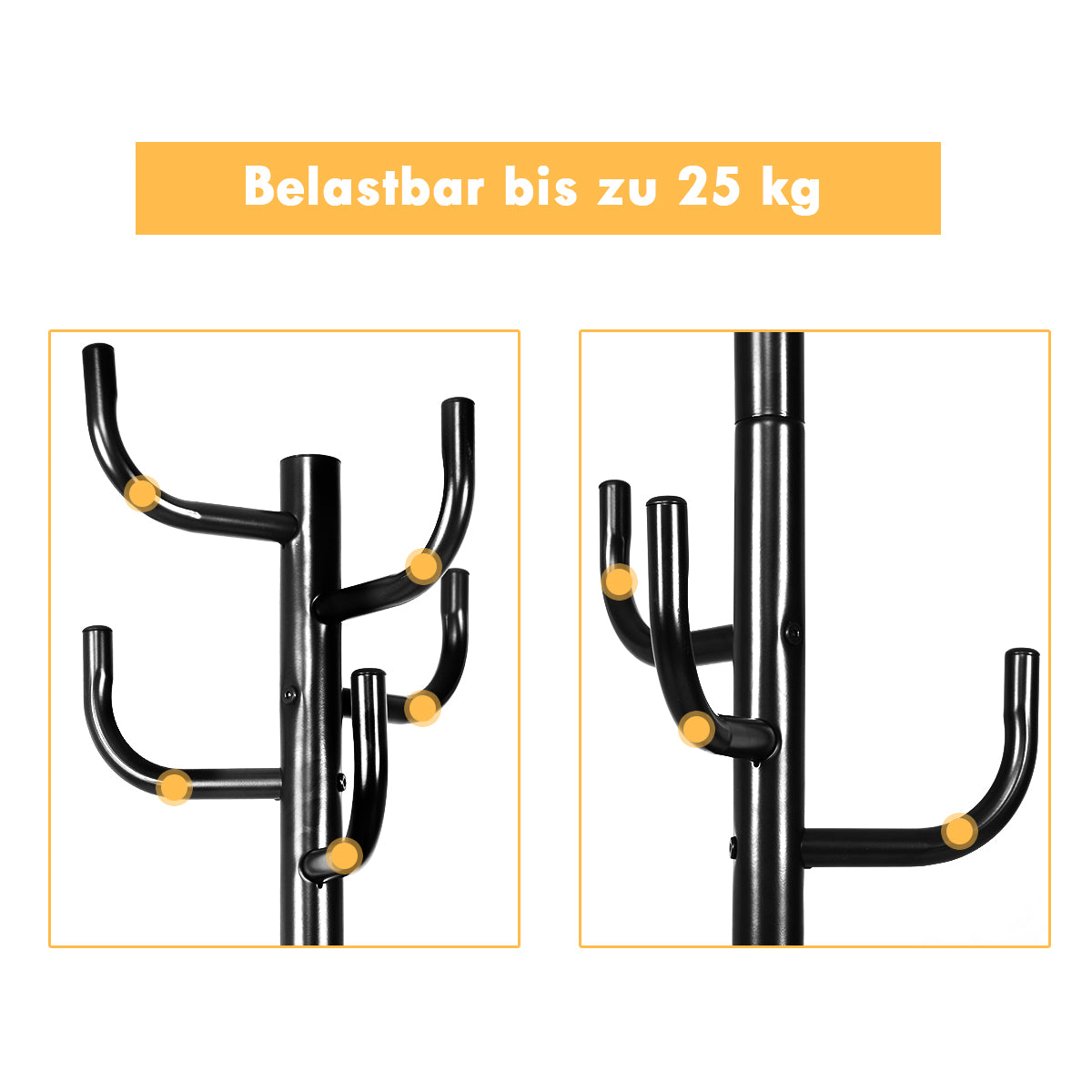 Klädhängare – med krokar, i metall, – 8 , 38 x 175 cm – Svart