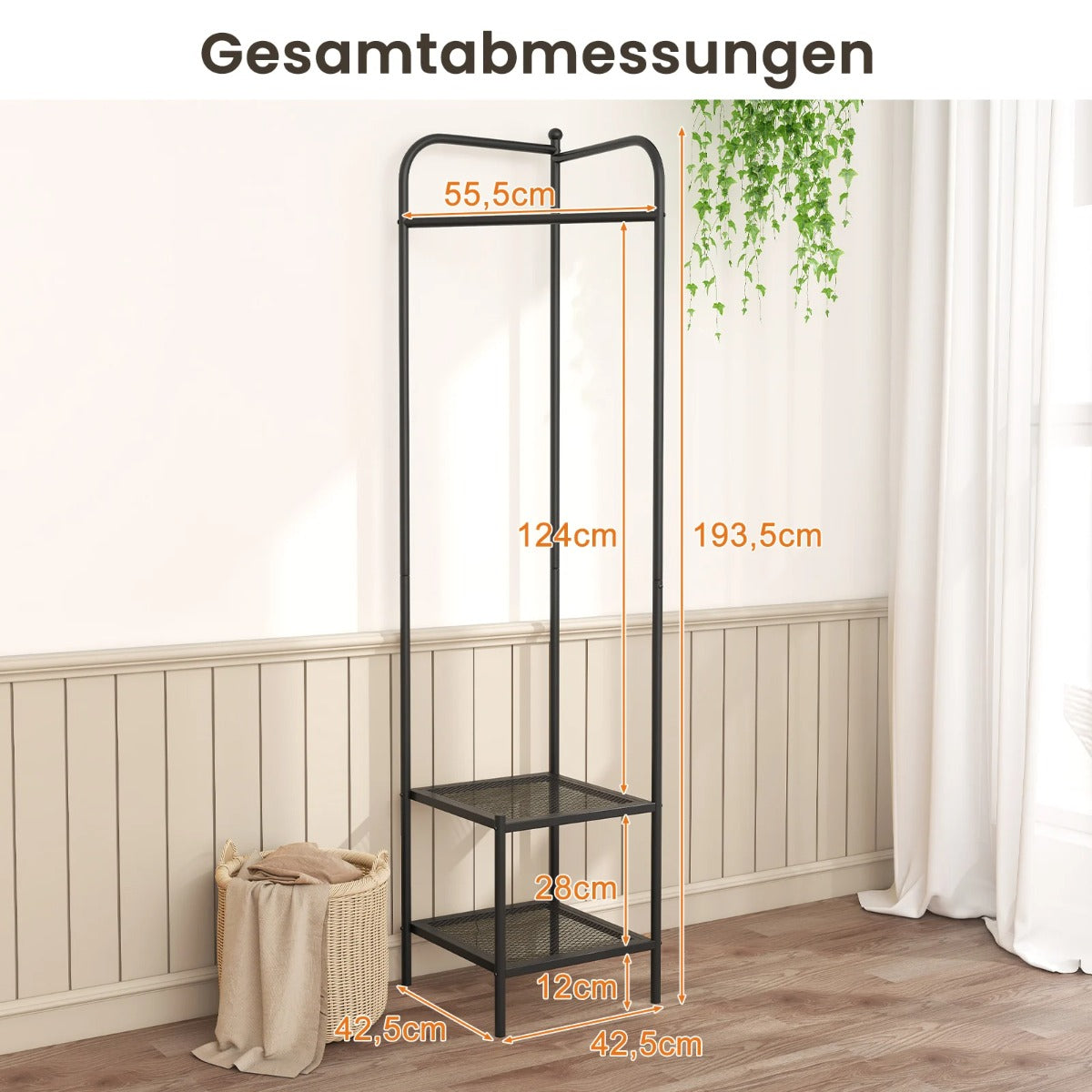 Metallisk – hörnkläderstativ med övre haken fristående – Svart