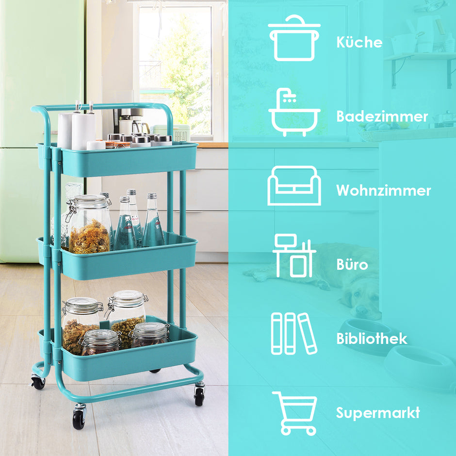 hyllor – Rullvagn Multifunktionsvagn med handtag Enkel montering – 3 – Turkos