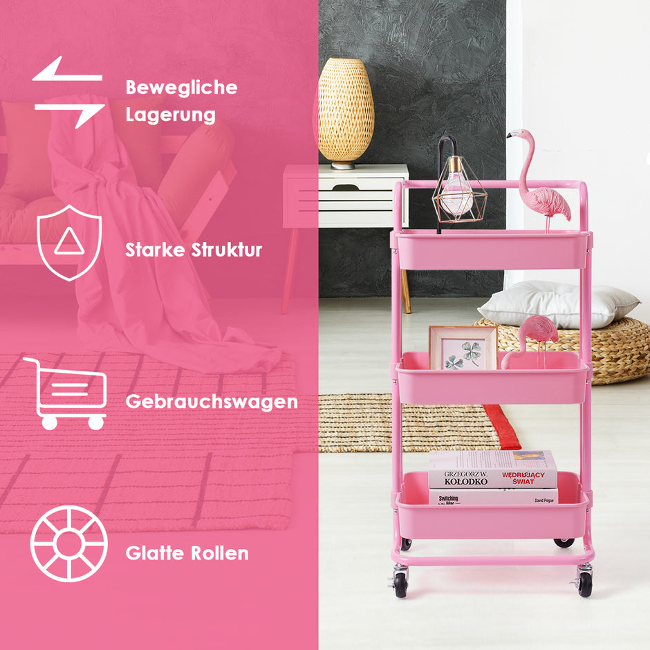 hyllor – Rullvagn Multi Purpose Cart med handtag Enkel montering – 3 – Rosa